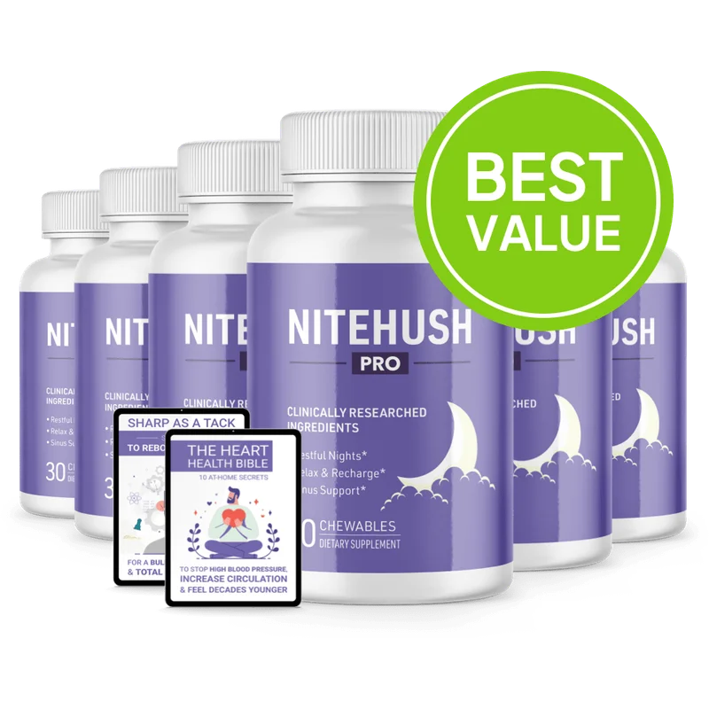 NiteHush Pro Sleep Supplement Bottle (6 Bottle / 180 Day Pack)